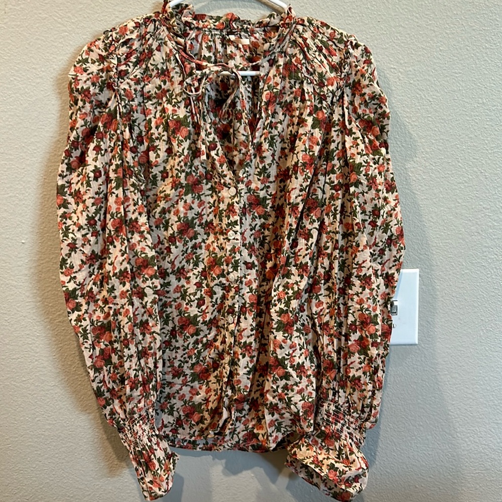Free People Long Sleeve Floral Blouse